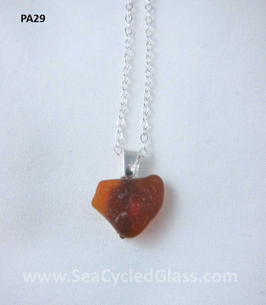 Shoreline Pendant - Cape Breton, Nova Scotia heart shaped amber sea glass pendant with silverplate bail and 18" chain