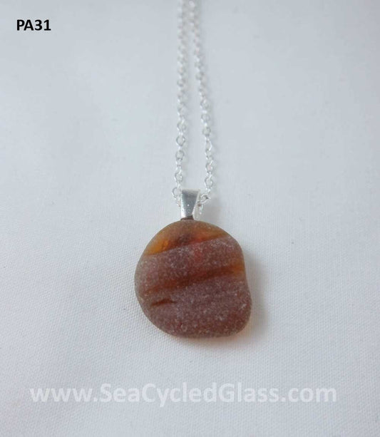 Shoreline Pendant - Cape Breton, Nova Scotia amber sea glass bottle top pendant with silverplate bail and 18" chain