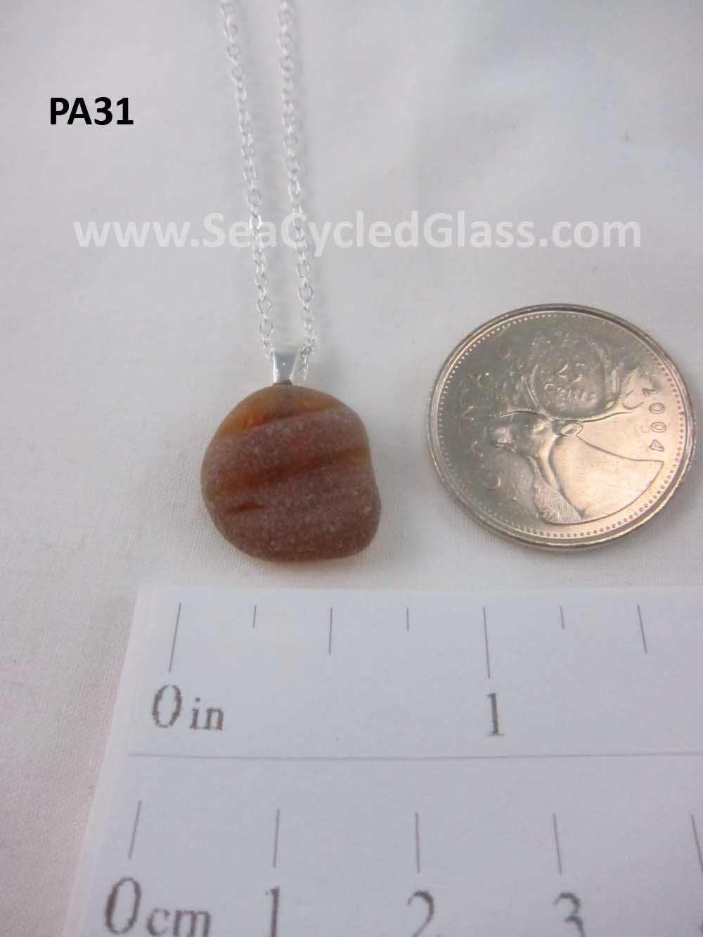 Cape Breton, Nova Scotia amber sea glass bottle top pendant with silverplate bail and 18" chain