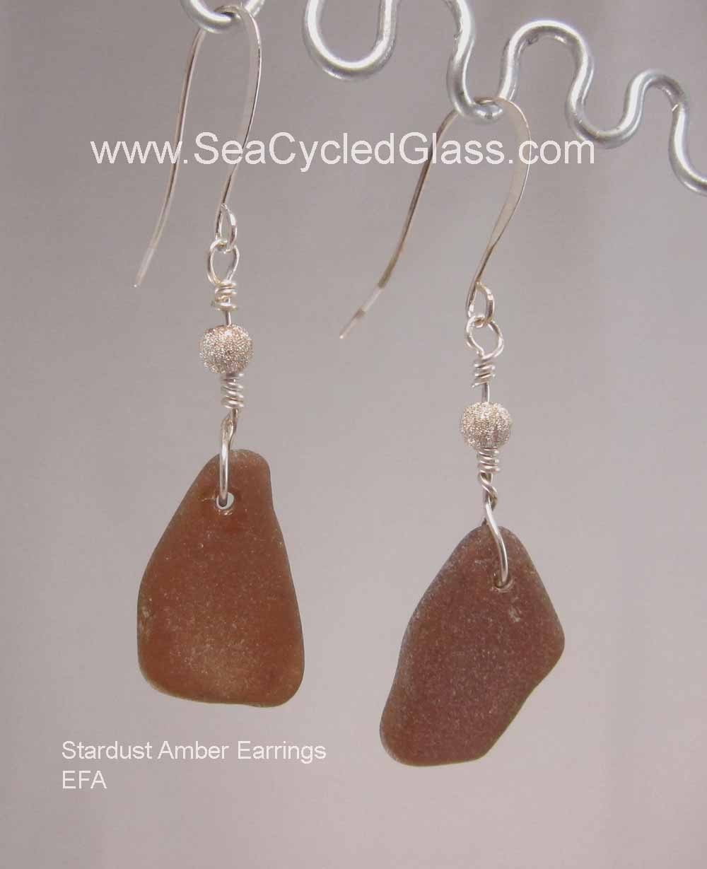 Stardust Earrings - Amber sea glass from Cape Breton, Nova Scotia, Canda with Sterling silver bead on a nickel-free hook