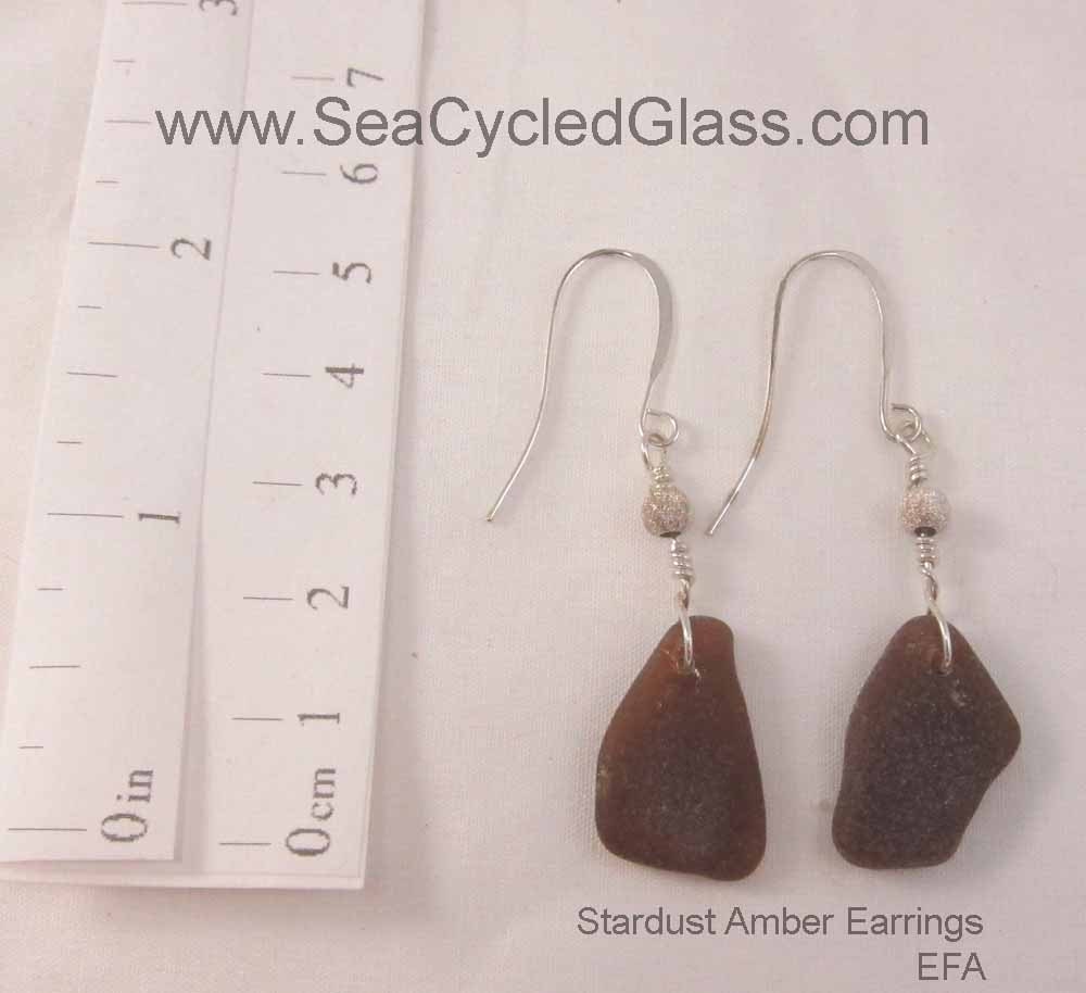 Stardust Earrings - Amber sea glass from Cape Breton, Nova Scotia, Canda with Sterling silver bead on a nickel-free hook