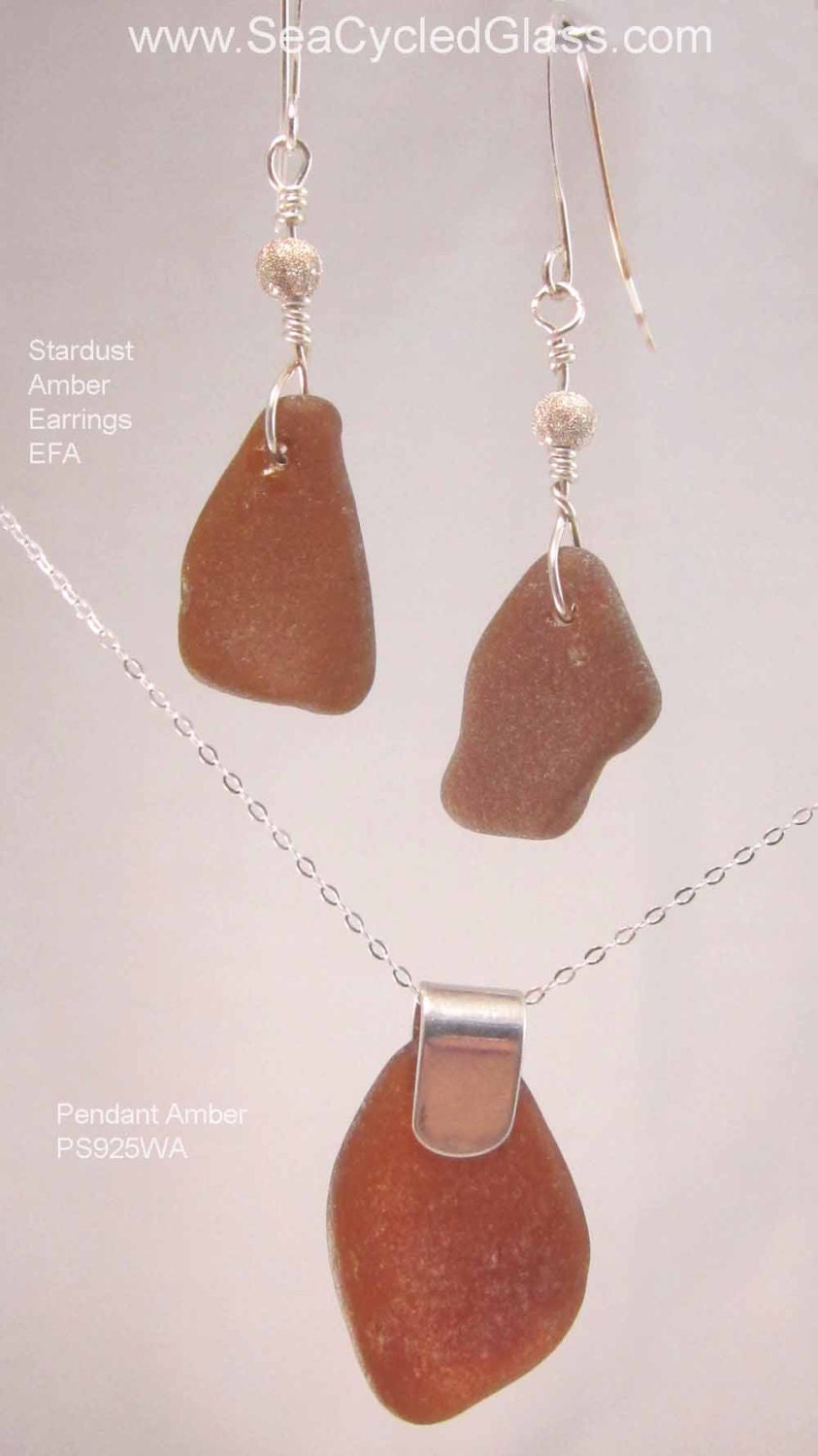 Stardust Earrings - Amber sea glass from Cape Breton, Nova Scotia, Canda with Sterling silver bead on a nickel-free hook