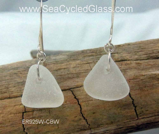 Shoreline Earrings: White sea glass from Cape Breton, Nova Scotia, Canada on a hypoallergenic nickle-free hook