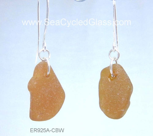 Shoreline Earrings - Amber sea glass from Cape Breton, Nova Scotia, Canada on a hypoallergenic nickle-free hook