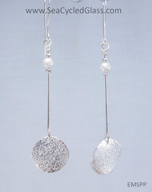 Moonshine Earrings - Silverplate stardust disk and bead on headpin with hypoallergenic silverplate earring hooks