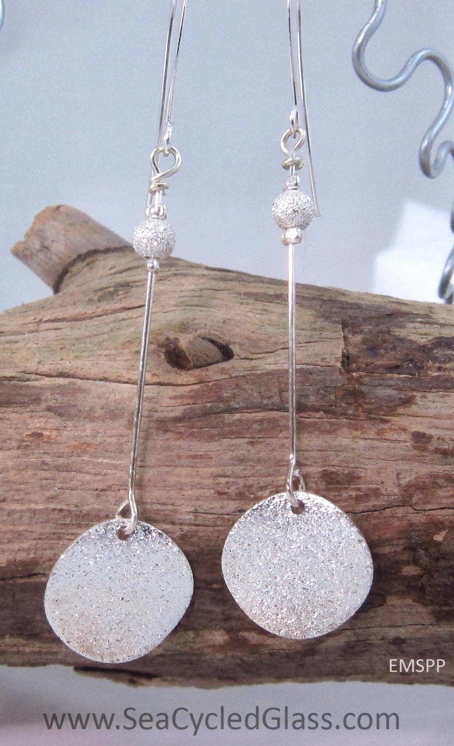 Moonshine Earrings - Silverplate stardust disk and bead on headpin with hypoallergenic silverplate earring hooks