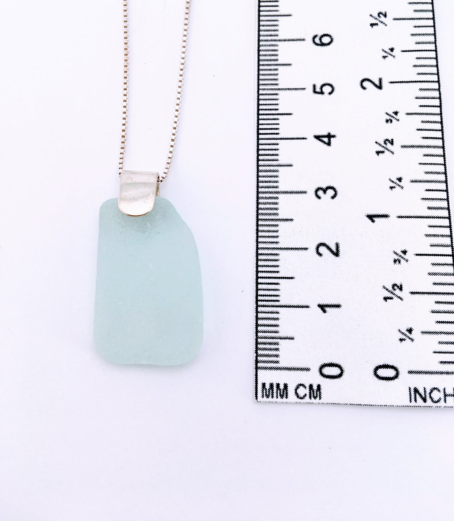 Shoreline Pendant - Aqua sea glass from Cape Breton, Nova Scotia, Canada with wide modern Sterling silver bail with chain