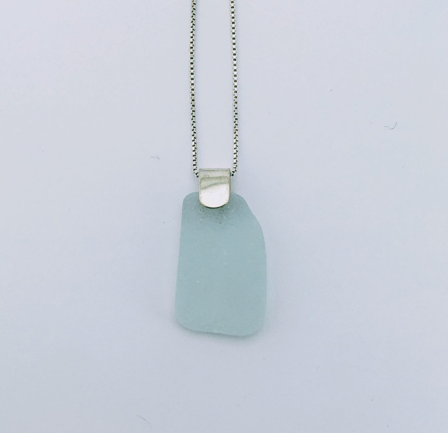 Shoreline Pendant - Aqua sea glass from Cape Breton, Nova Scotia, Canada with wide modern Sterling silver bail with chain